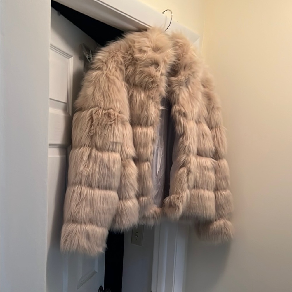 Tan Teddy Jacket with Cropped Silhouette and Layered Design